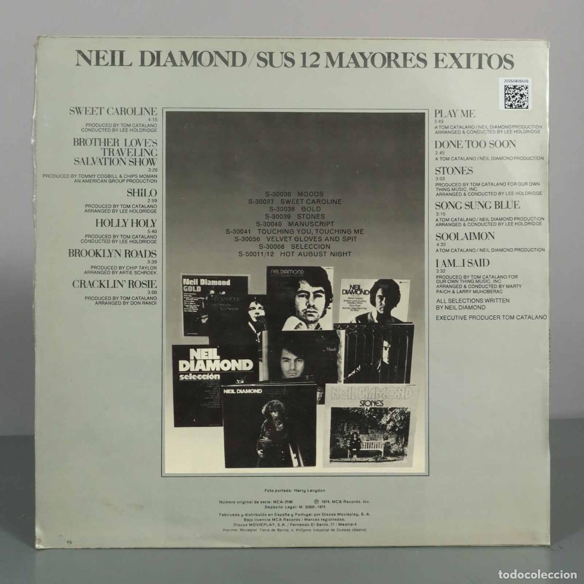 Discos de vinilo: LP. Sus 12 Mayores &Eacute;xitos - Neil Diamond - Foto 2