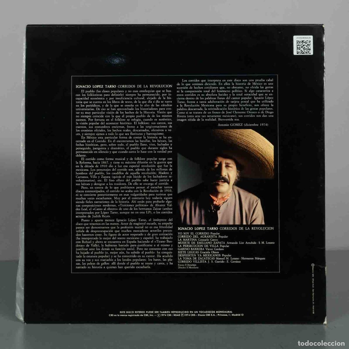 Discos de vinilo: LP. Corridos de la Revoluci&oacute;n - Ignacio L&oacute;pez Tarso - CBS - Foto 2