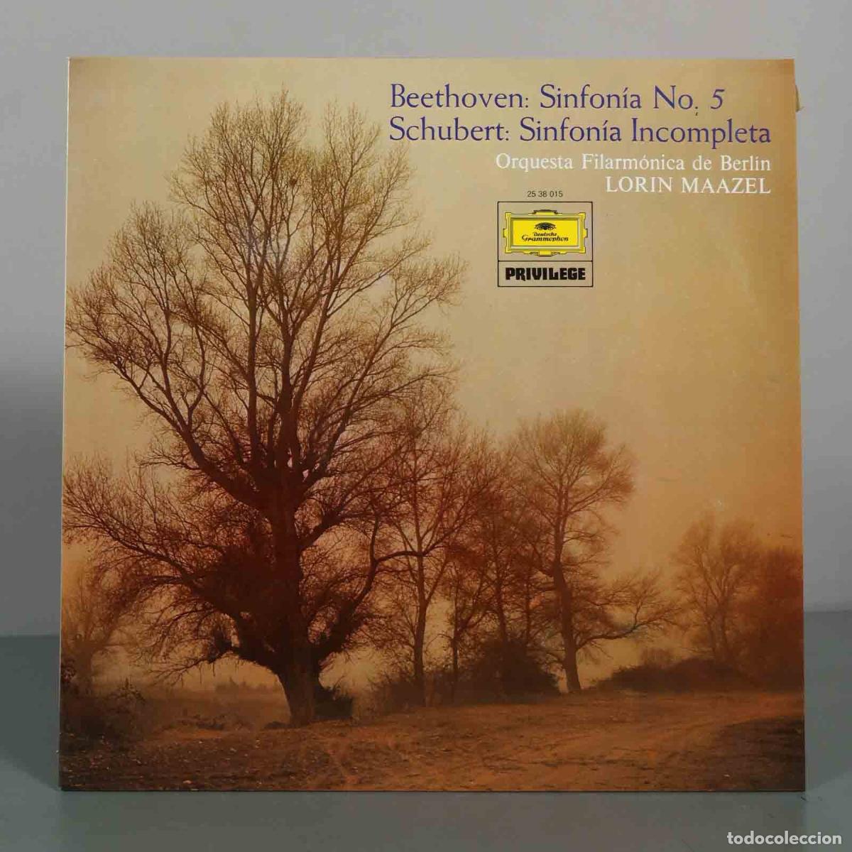 Discos de vinilo: LP. Beethoven: Sinfon&iacute;a No. 5, Schubert: Sinfon&iacute;a Incompleta - Orquesta Filarm&oacute;nica de Berl&iacute;n MAAZEL
