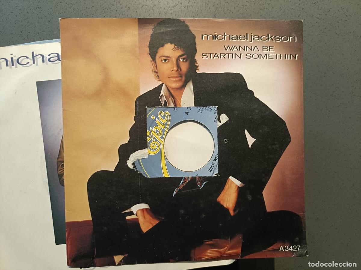 Discos de vinilo: Michael Jackson - Wanna Be Startin&acute;Somethin&acute; / Rock With You - Single sello EPIC 1982