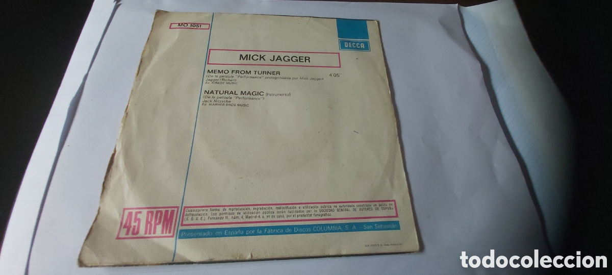 Discos de vinilo: SINGLE MICK JAGGER. MEMO FROM TURNER-NATURAL MAGIC.1970 - Foto 2