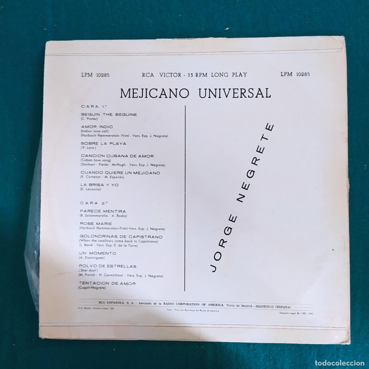 Discos de vinilo: Jorge Negrete &ndash; Mejicano Universal - Foto 2