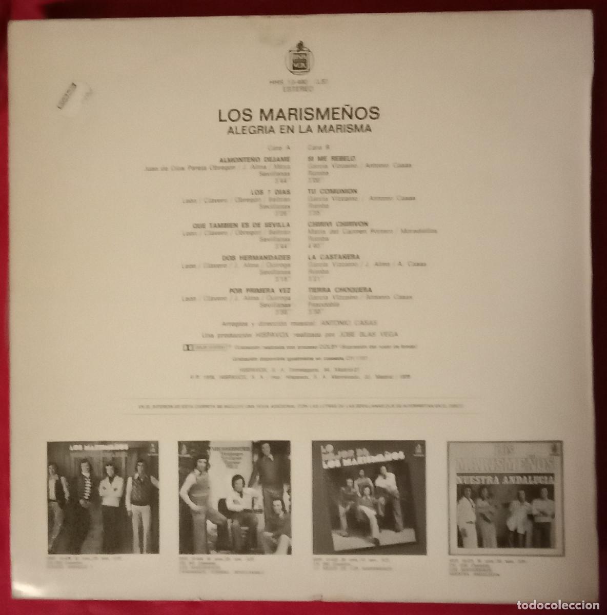 Discos de vinilo: Los Marisme&ntilde;os - Alegr&iacute;a en la Marisma - Edit. HispaVox. 1978 - Foto 2