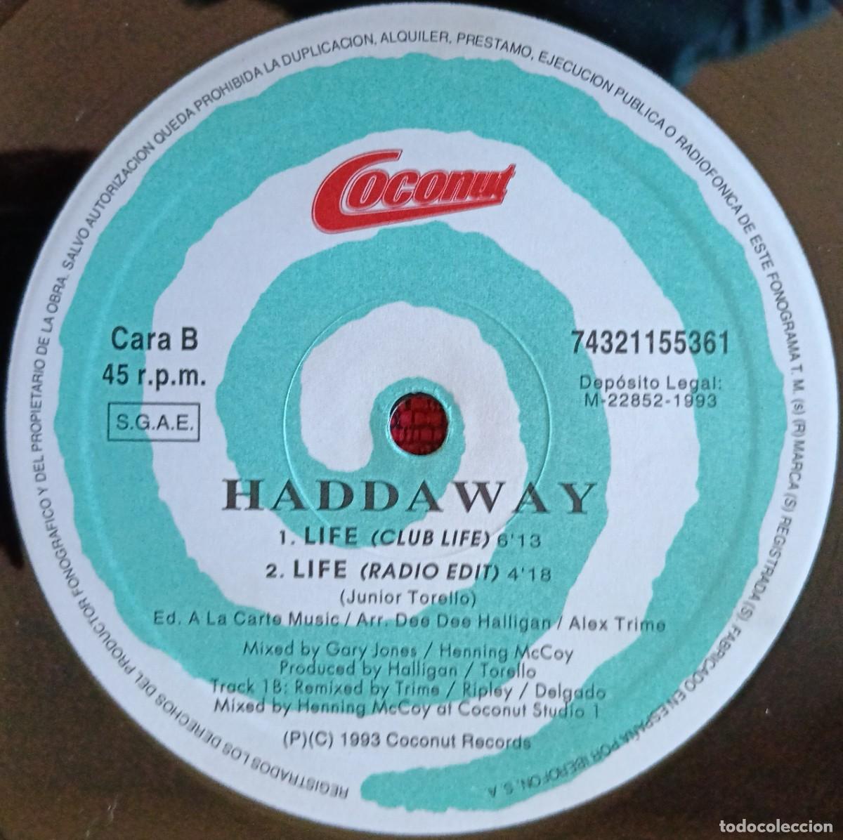 Discos de vinilo: HADDAWAY ** Life ** MAXI SINGLE VINILO 1993 - Foto 4
