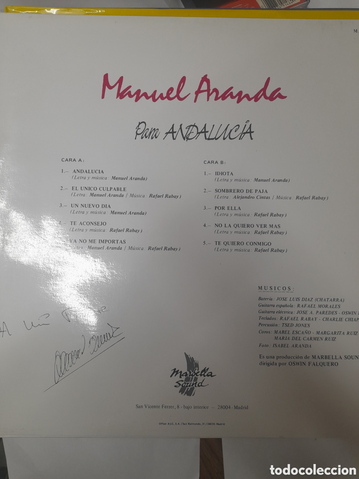 Discos de vinilo: MANUEL ARANDA. Para Andaluc&iacute;a. - Foto 2