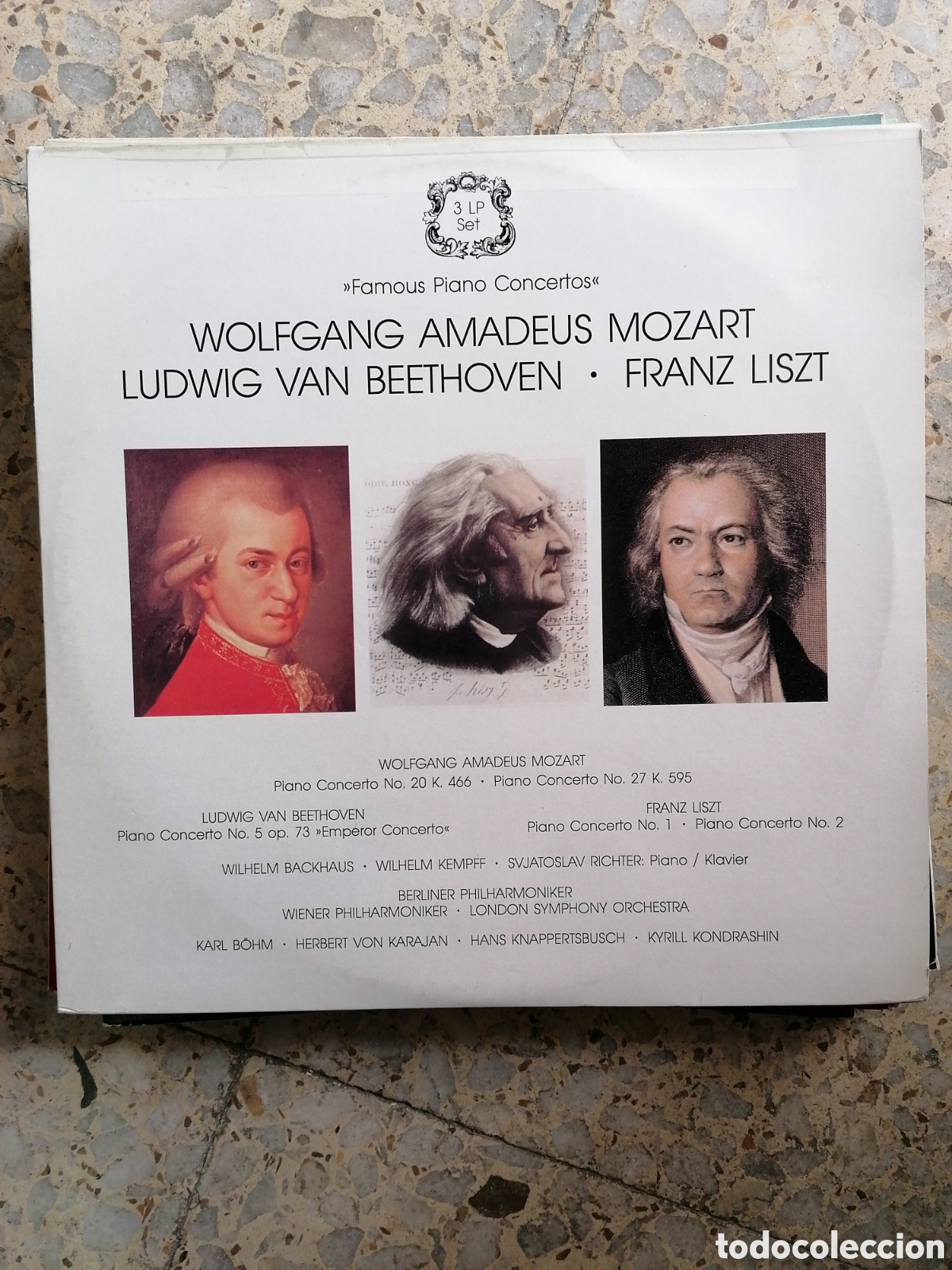 Disques de vinyle: 3 LP MOZART BEETHOVEN LISZT FAMOUS PIANO CONCERTOS