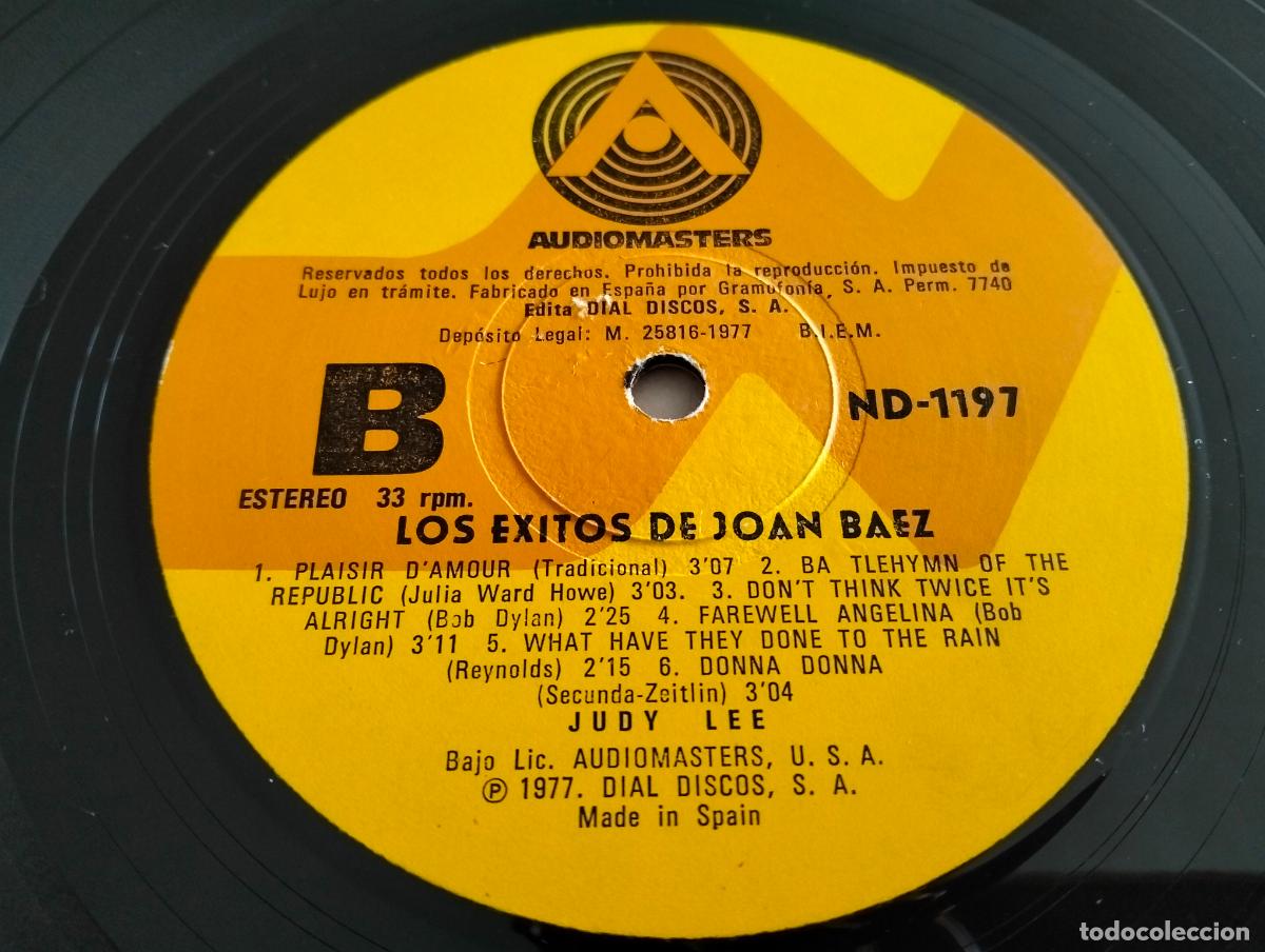 Discos de vinilo: LOS EXITOS DE JOAN BAEZ, DISCO LP , EDITADO DIAL DISCOS, A&Ntilde;O 1977 - Foto 6