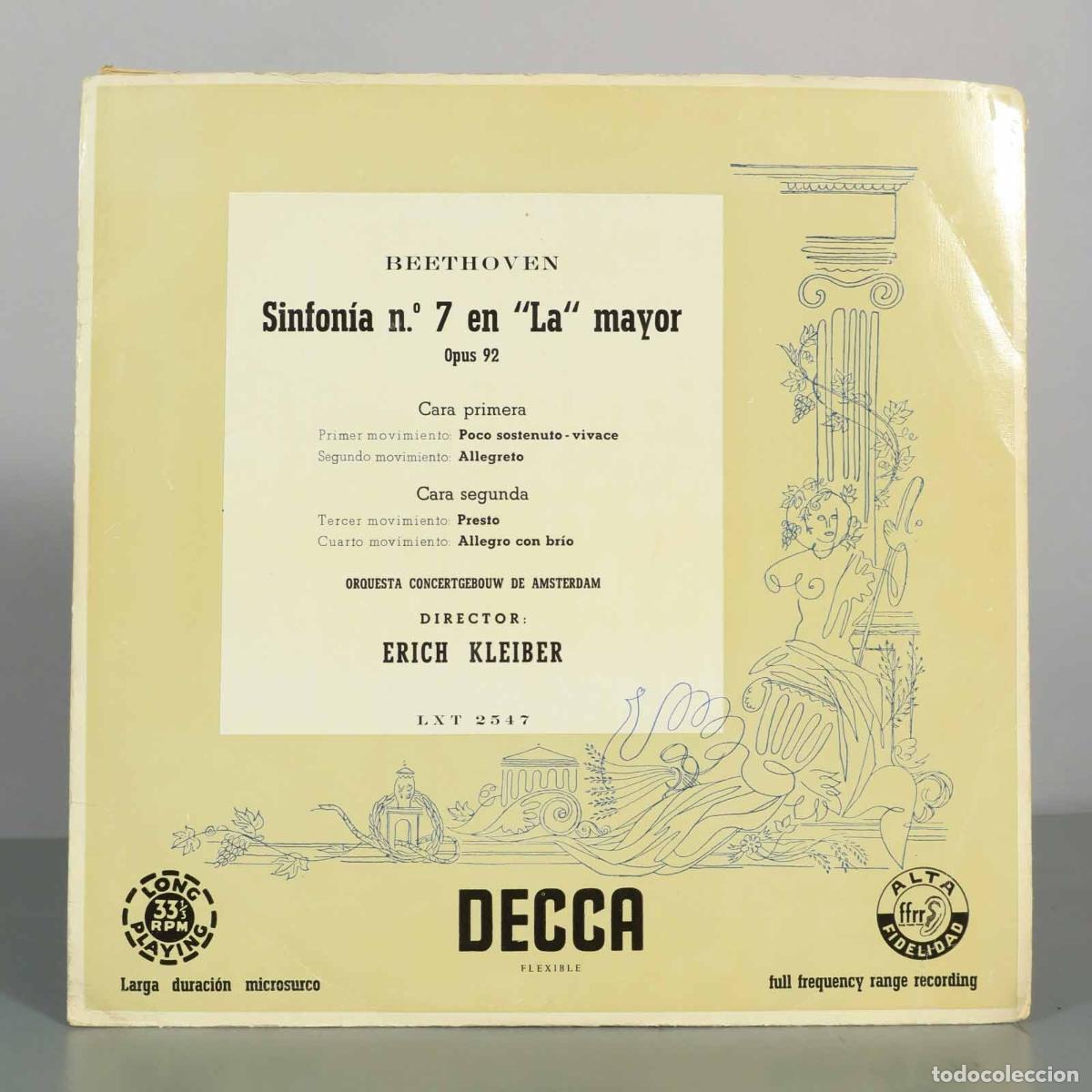 Discos de vinilo: LP. Beethoven - Sinfon&iacute;a n.&ordm; 7 en La mayor - Orquesta Concertgebouw de &Aacute;msterdam, Erich Kleiber - D