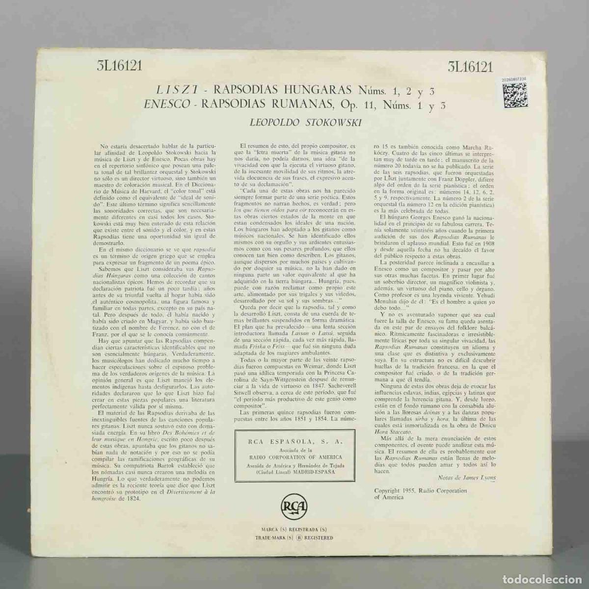 Discos de vinilo: LP. Rhapsody - Enesco, Liszt, Stokowski - Foto 2