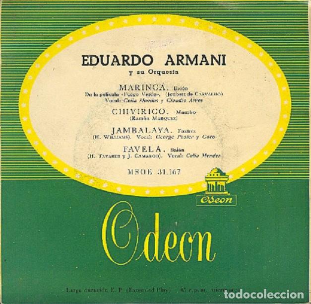 Discos de vinilo: Eduardo Armani &ndash; Maring&aacute;; Chirivico; Jambalaya; Favela &ndash; ODEON 31.167 &ndash; 1958