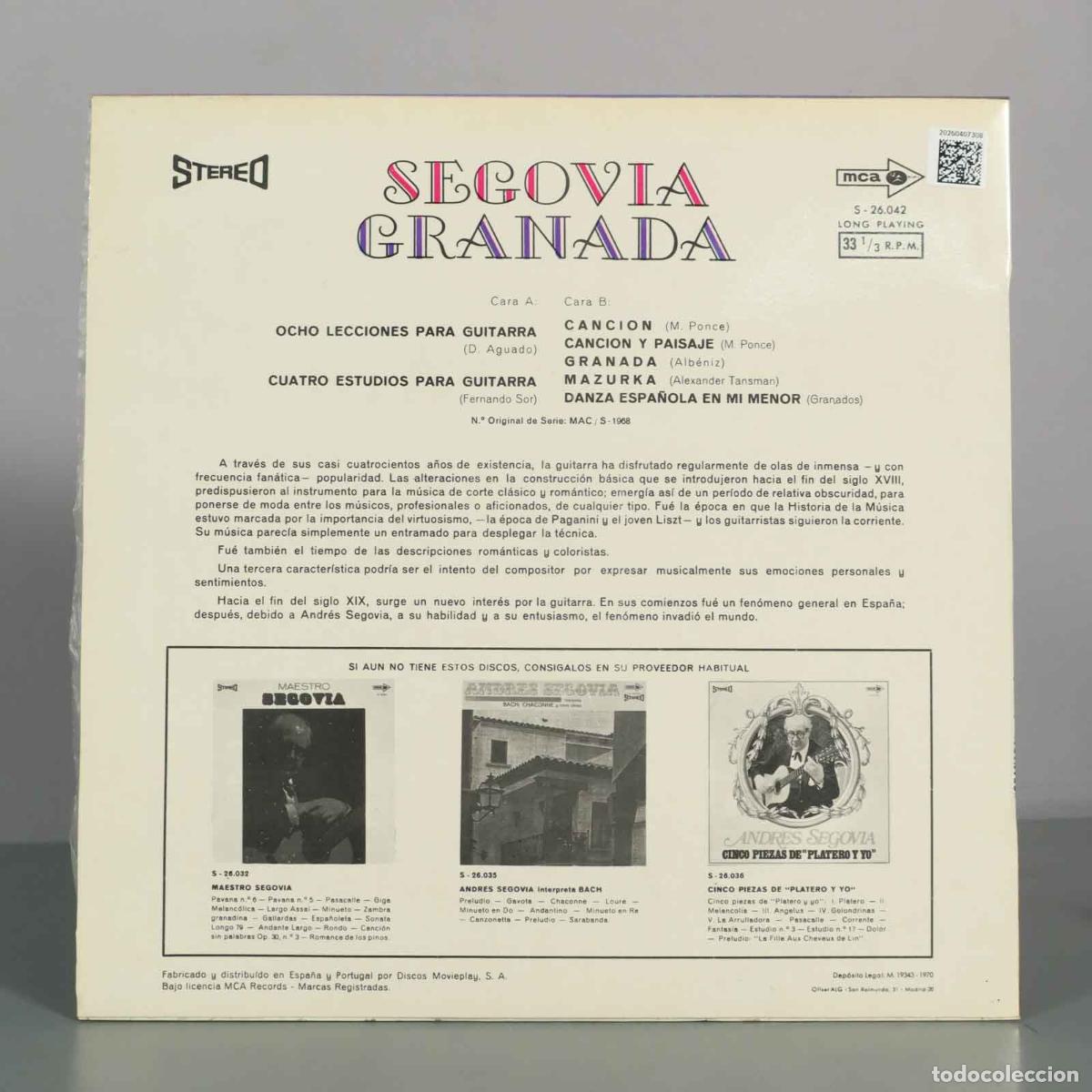 Discos de vinilo: LP. Granada - Andr&eacute;s Segovia - Foto 2