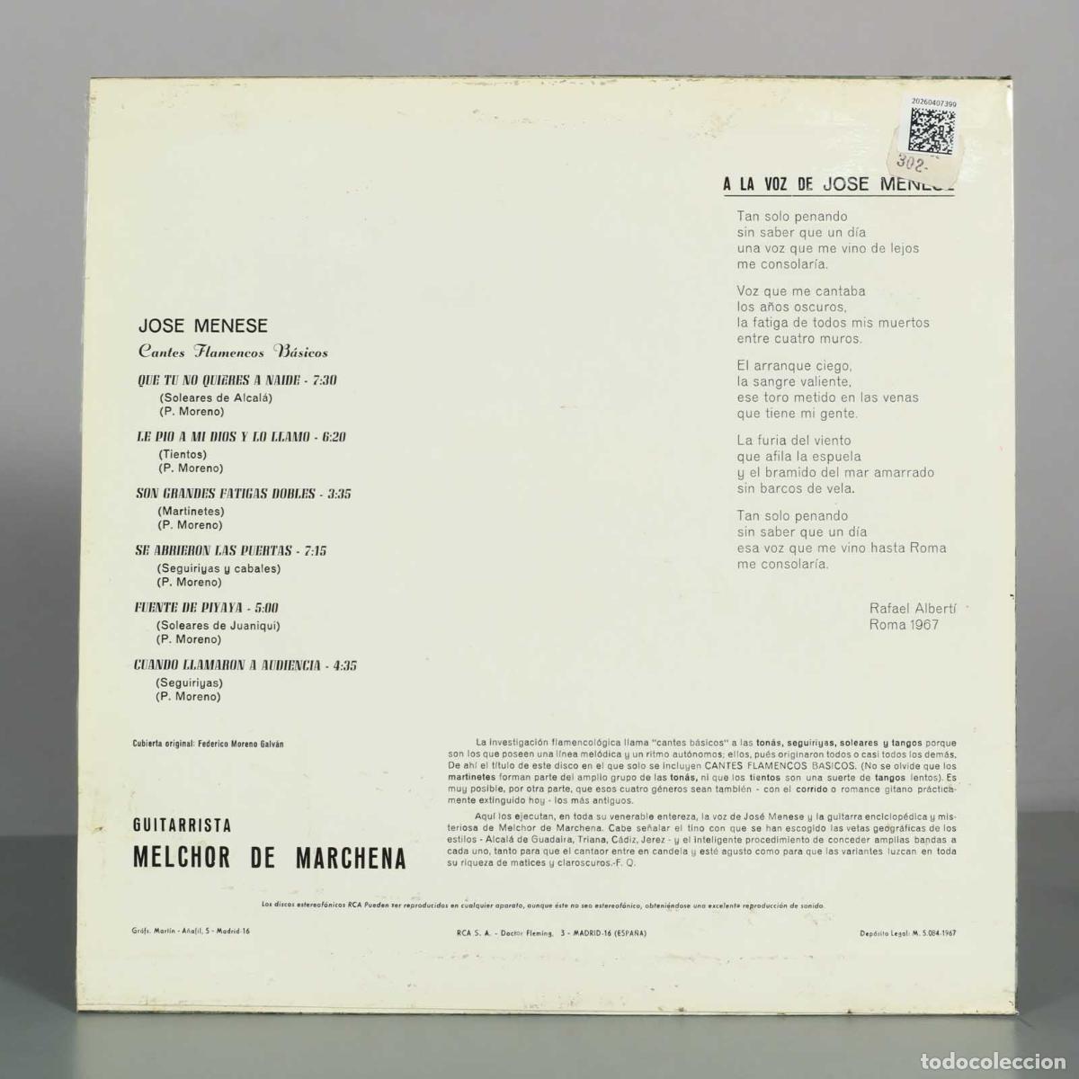 Discos de vinilo: LP. Cantes Flamencos B&aacute;sicos - Jos&eacute; Menese, Melchor de Marchena - Foto 2