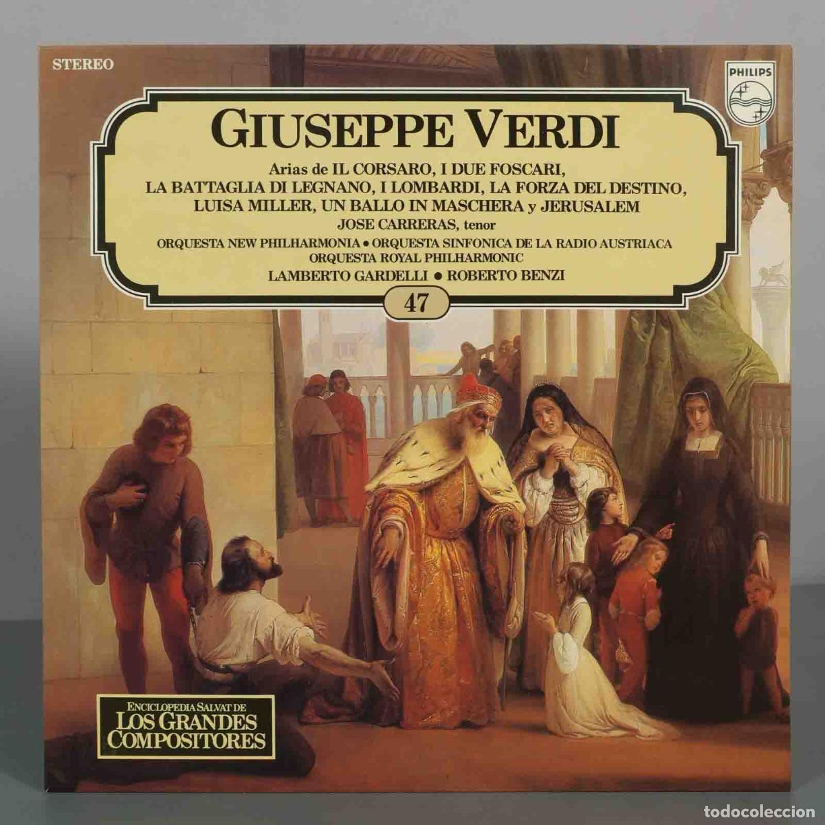 Discos de vinilo: LP. Giuseppe Verdi - Arias - Jos&eacute; Carreras, Lamberto Gardelli, Roberto Benzi - Editorial Salvat