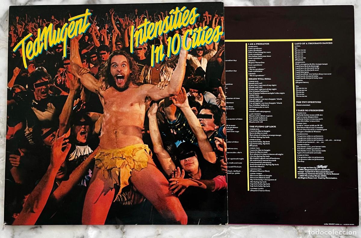 Discos de vinilo: TED NUGENT. INTENSITIES IN 10 CITIES. SOLO PORTADA CON FUNDA INTERIOR LP ESPA&Ntilde;A