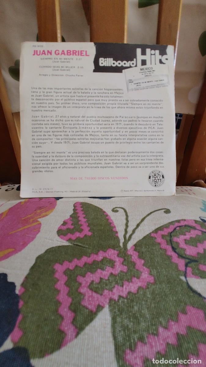 Discos de vinilo: JUAN GABRIEL-SINGLE SIEMPRE EN MI MENTE - Foto 2