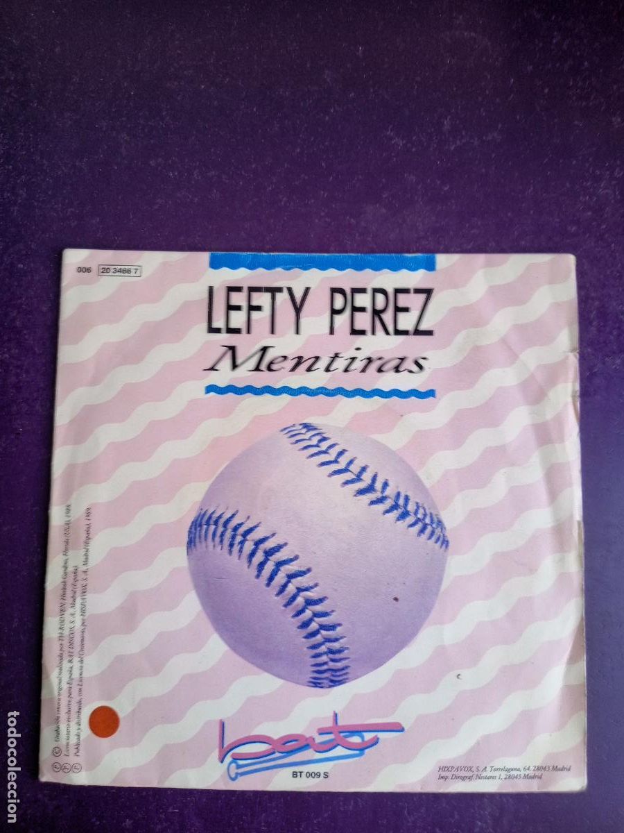 Discos de vinilo: Lefty Perez &ndash; Mentiras - Sg BAT 1989 - SALSA LATIN - MUY POCO USO