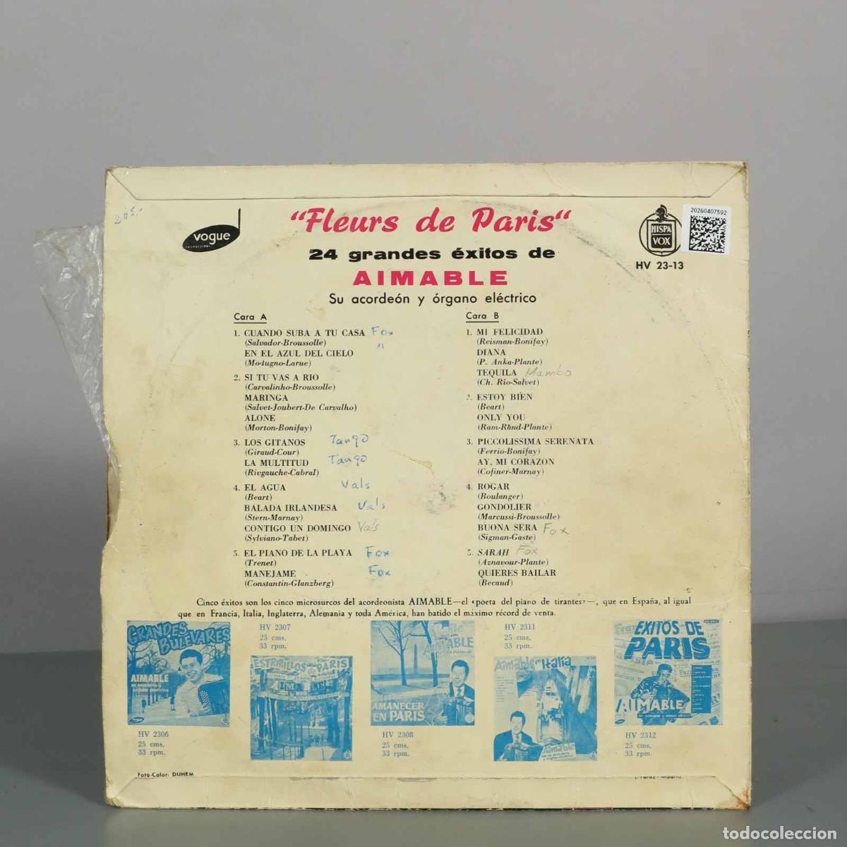 Discos de vinilo: LP. Fleurs de Paris - 24 Grandes &Eacute;xitos - Aimable - Foto 2