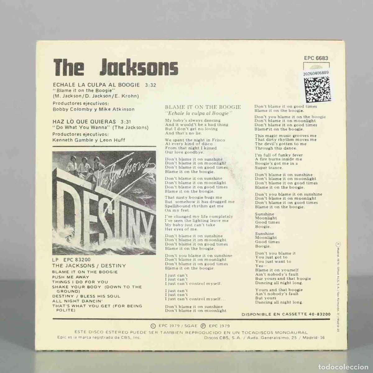 Discos de vinilo: SINGLE. The Jacksons - Echale La Culpa Al Boogie - Foto 2