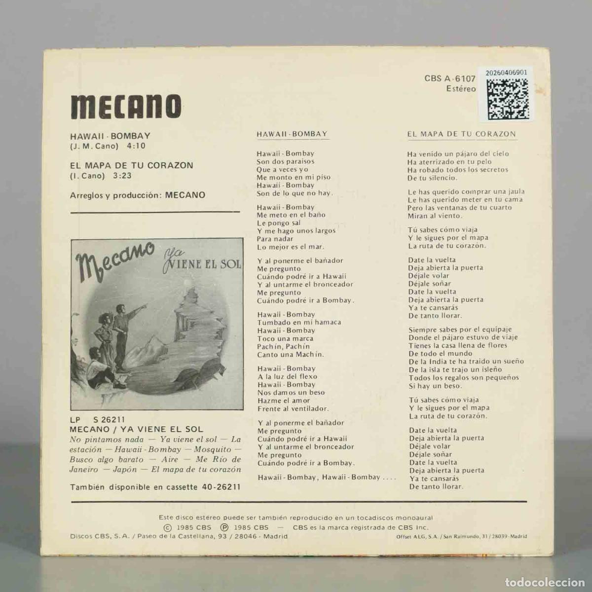 Discos de vinilo: SINGLE. Hawaii-Bombay - Mecano - Foto 2