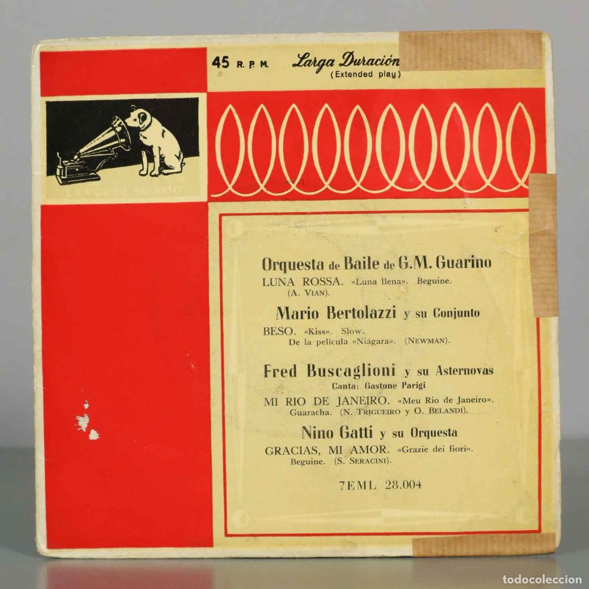 Discos de vinilo: EP. Luna Rossa, Beso, Mi R&iacute;o de Janeiro, Gracias mi amor - G.M. Guarino, Mario Bertolazzi, Fred