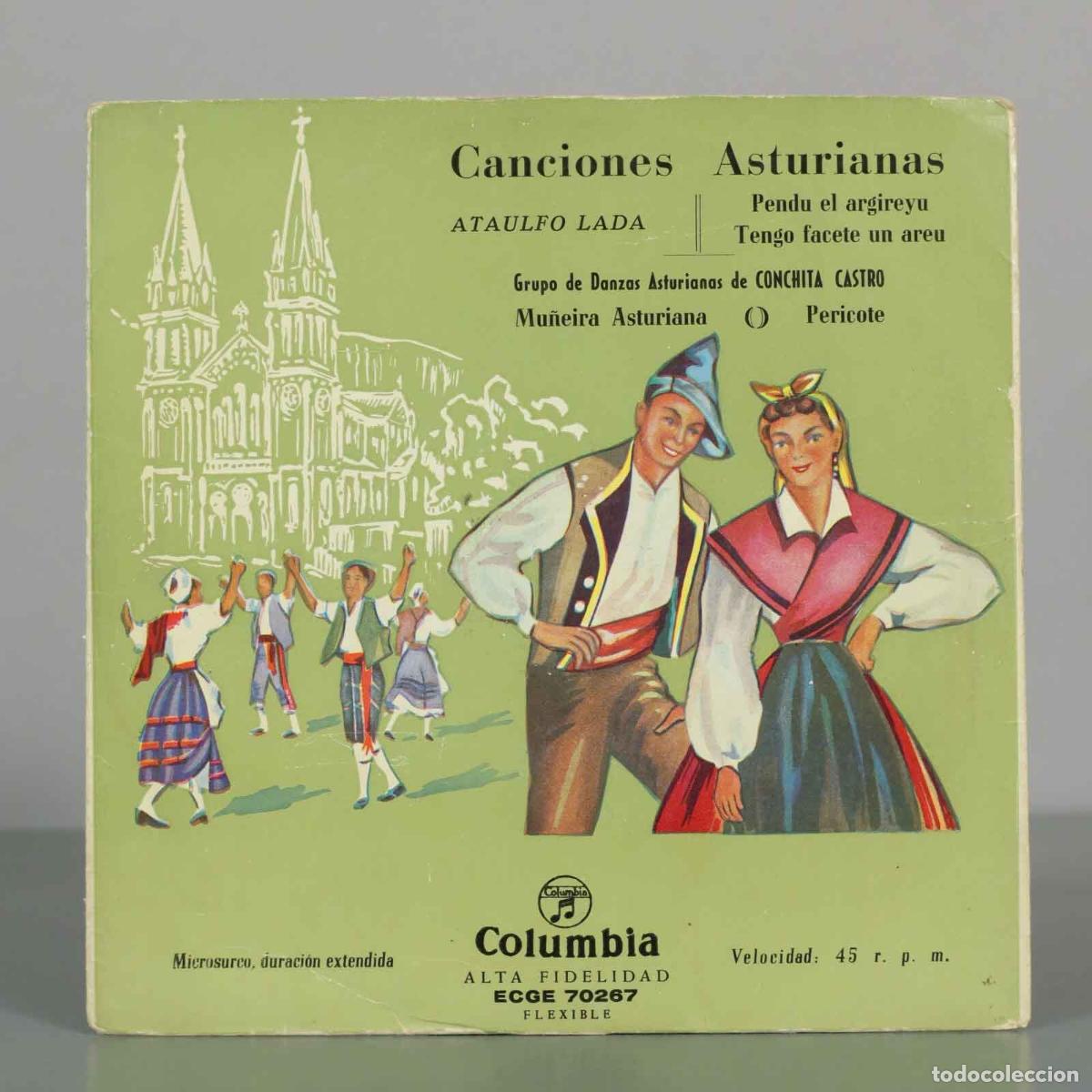 Discos de vinilo: SINGLE. Canciones Asturianas - Ataulfo Lada, Grupo de Danzas Asturianas de Conchita Castro