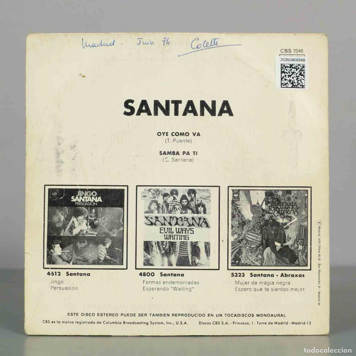 Discos de vinilo: SINGLE. Santana - Oye Como Va, Samba Pa Ti - CBS - Foto 2