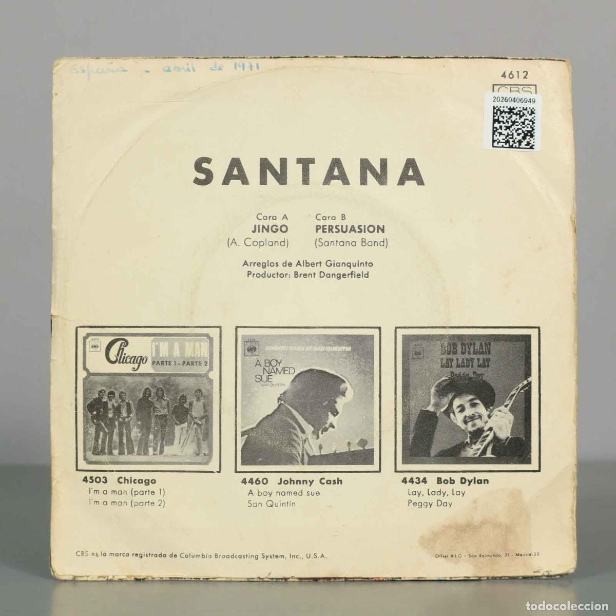 Discos de vinilo: SINGLE. Santana - Jingo, Persuasion - Foto 2