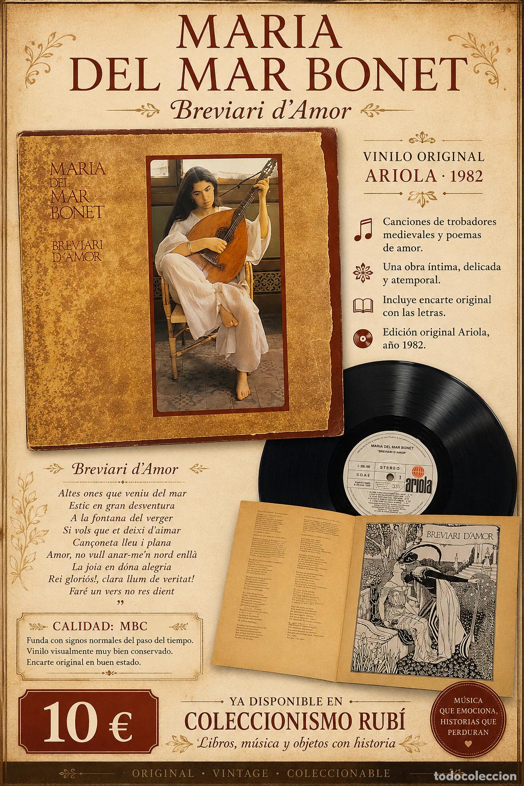 Discos de vinilo: MARIA DEL MARI BONET / BREVIARI D'AMOR / LP-ARIOLA-1982 / MBC. ***/***INSERTO