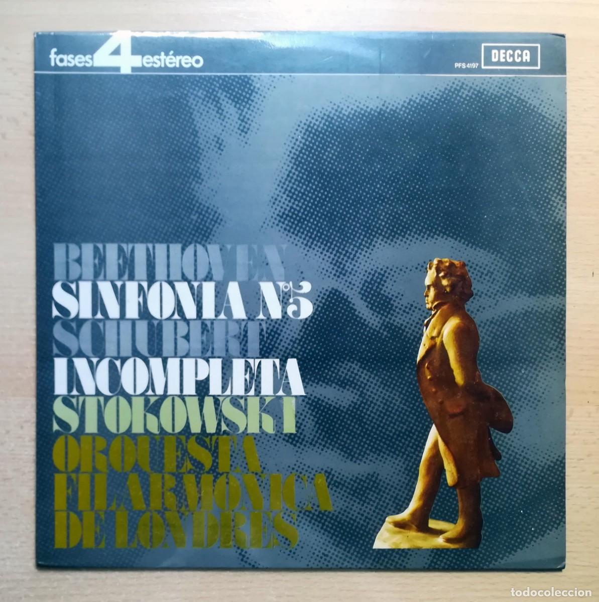 Discos de vinilo: Fases 4 est&eacute;reo. Beethoven Sinf. N&ordm; 5. Schubert Sinf. N&ordm; 8. Stokowski. Orq. filarm&oacute;nica de Londres
