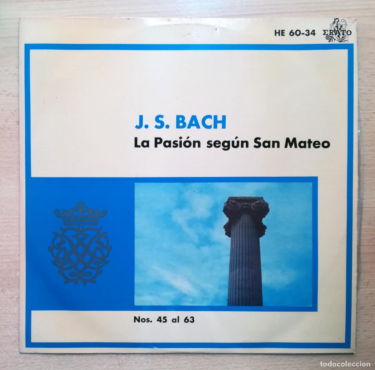 Discos de vinilo: LP J. S. Bach, La pasi&oacute;n seg&uacute;n San Mateo Nos. 45 al 63. Orq. Pforzheim. Dir: Fritz Werner.