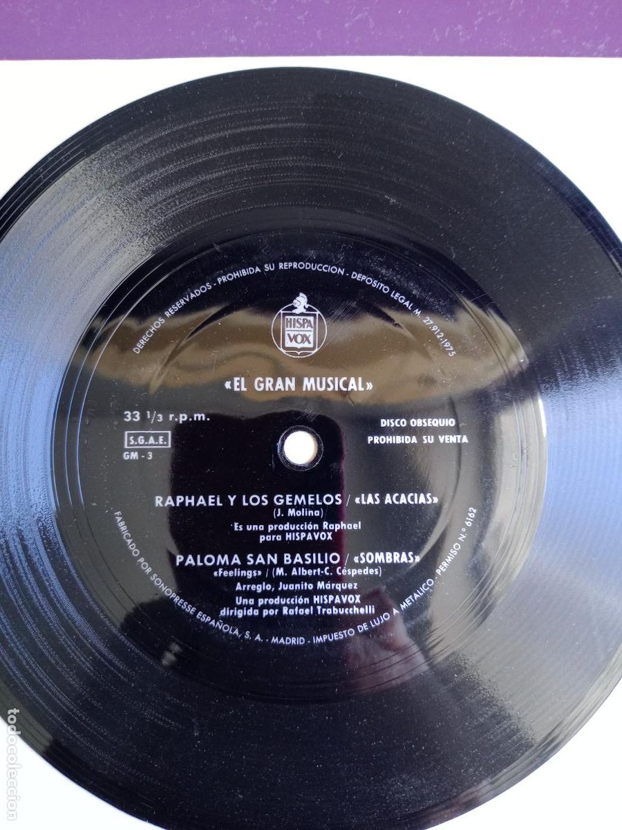 Discos de vinilo: Raphael Y Los Gemelos &lrm;&ndash; Las Acacias / Paloma San Basilio - Sombras = Feelings - Sg FLEXI 1975 P