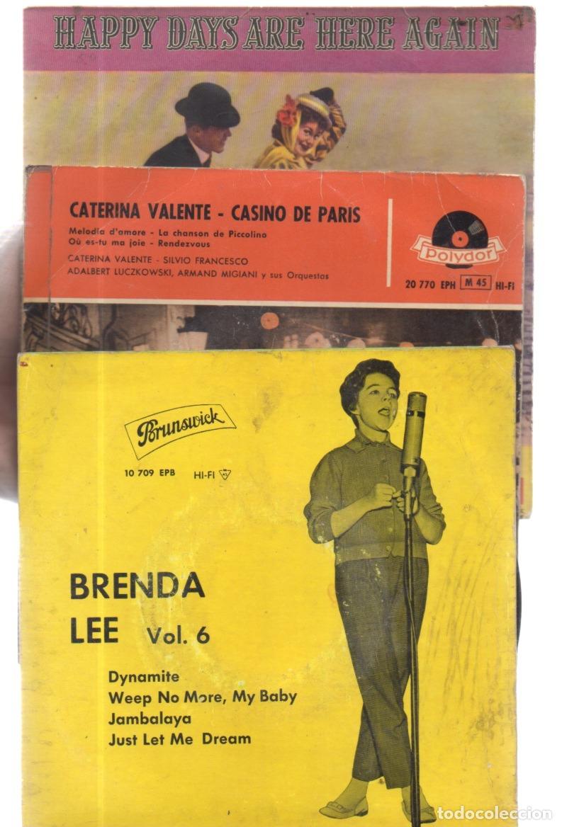 Disques de vinyle: LOTE 3 DISCOS VINILO, E.P. SINGLES , 45 R.P.M. = BRENDA LEE, CATERINE VALENTE, ORQUESTA HARRY RESER