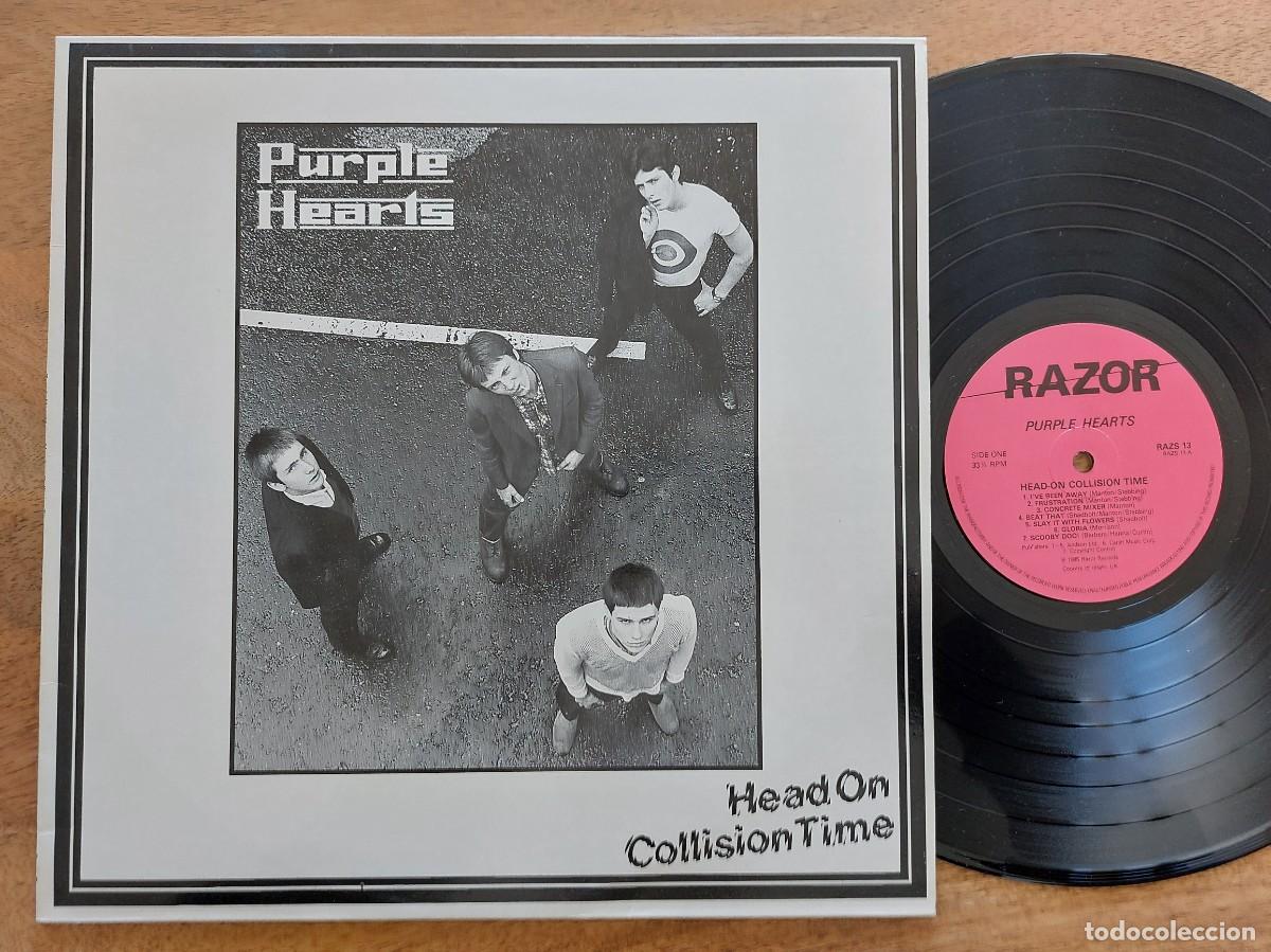 Discos de vinilo: PURPLE HEARTS - LP UK * MINT * HEAD ON COLLISION TIME * RAZOR RECORDS 1985 * REVIVAL MOD