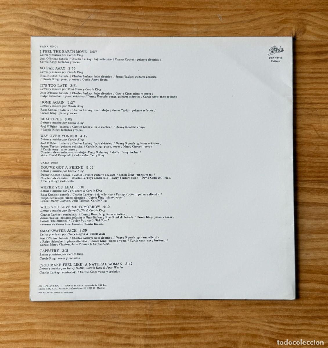 Discos de vinilo: Carole King - Tapestry. Spain 1982 - Foto 2