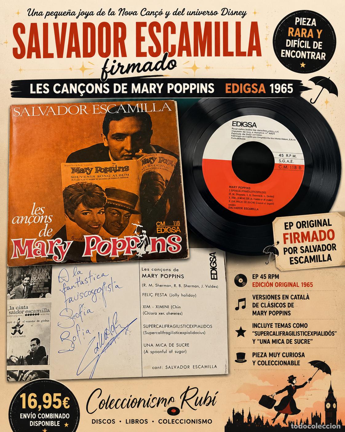 Discos de vinilo: FIRMADO!! SALVADOR ESCAMILLA / LES CAN&Ccedil;ONS DE MARY POPPINS / EP-EDIGSA 1965. MBC ***