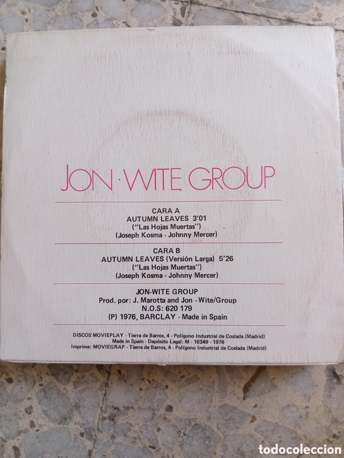 Discos de vinilo: SGL JON WITE GROUP AUTUM LEAVES 1976 - Foto 2