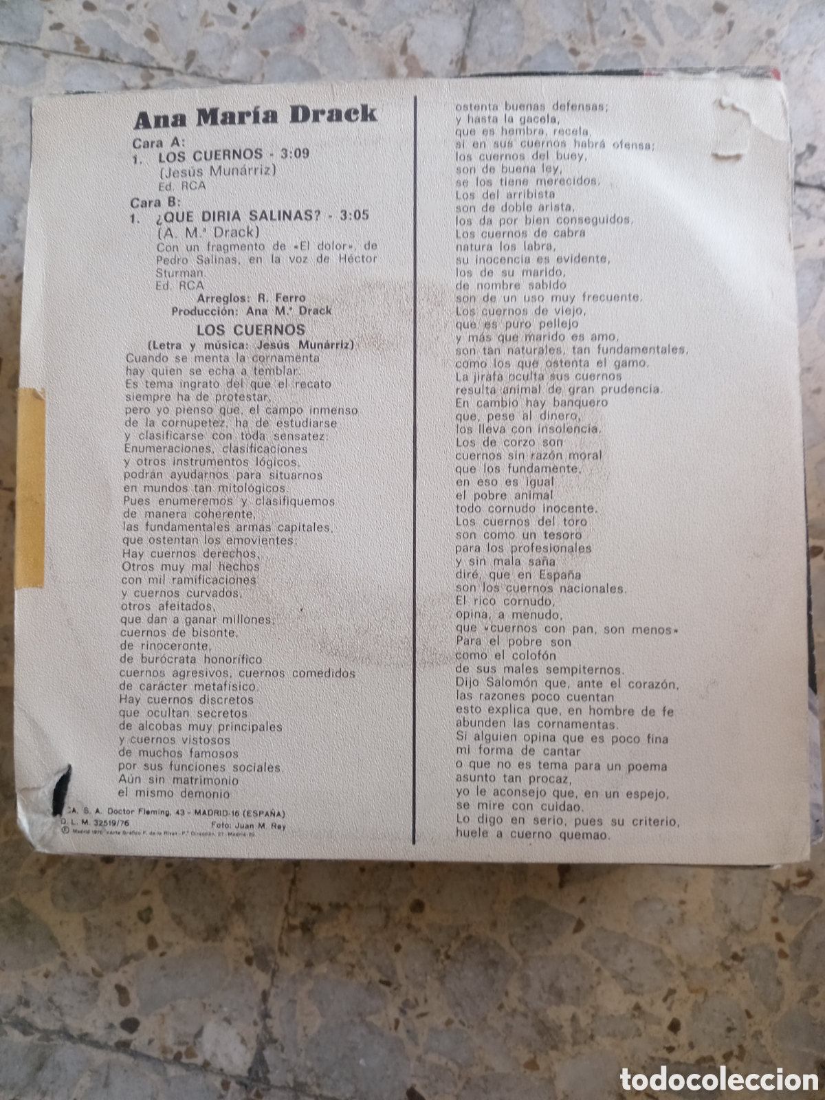 Discos de vinilo: SGL ANA MARIA DRACK LOS CUERNOS 1976 - Foto 2