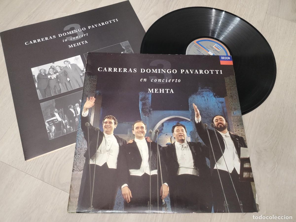 Discos de vinilo: CARRERAS, DOMINGO Y PAVAROTTI - EN CONCIERTO - LOS 3 TENORES - MEHTA .LP CON ENCARTES - 1991 DECCA