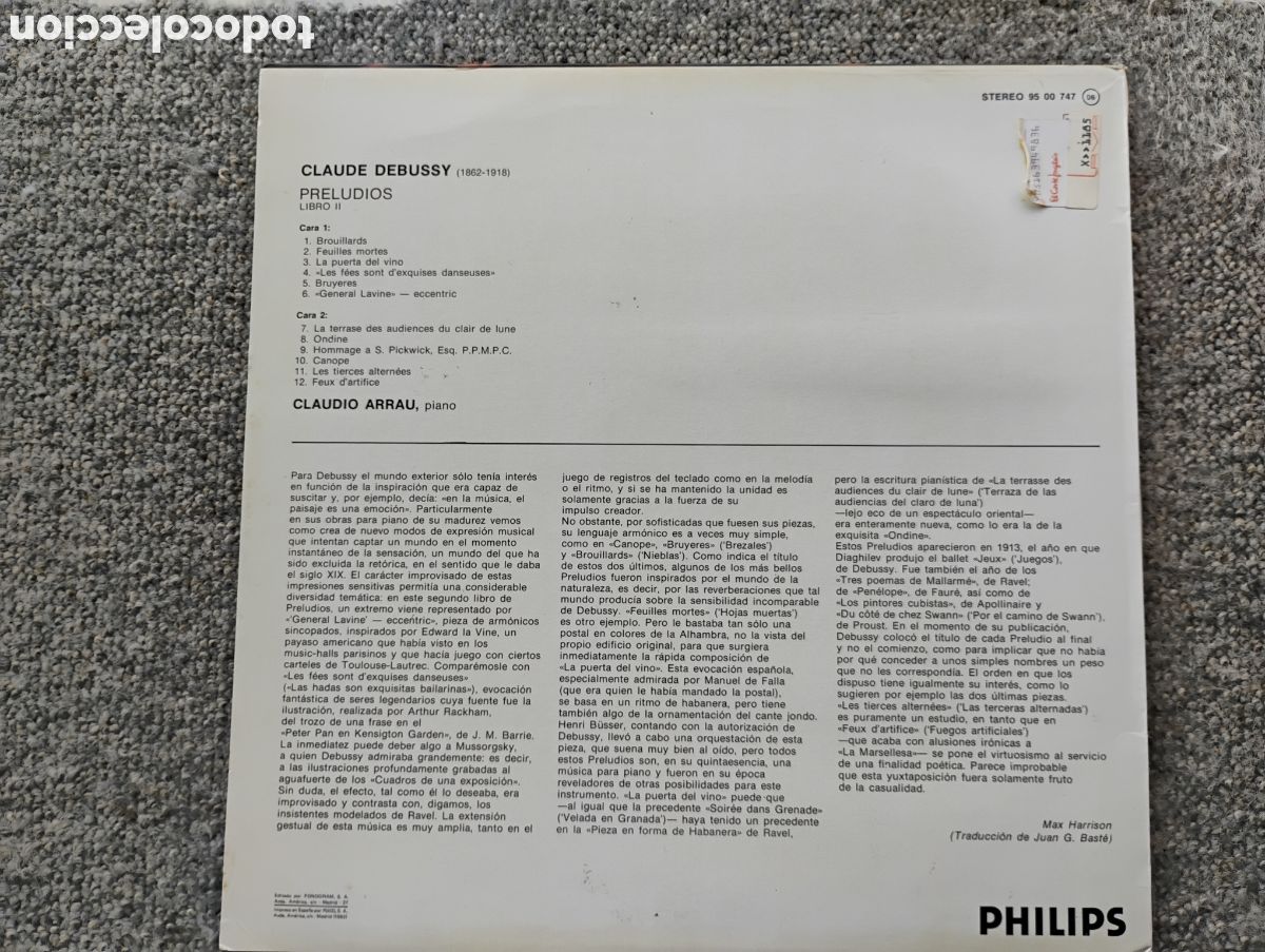 Discos de vinilo: Debussy: Preludios Libro 2. Claudio Arrau. Philips - Foto 2