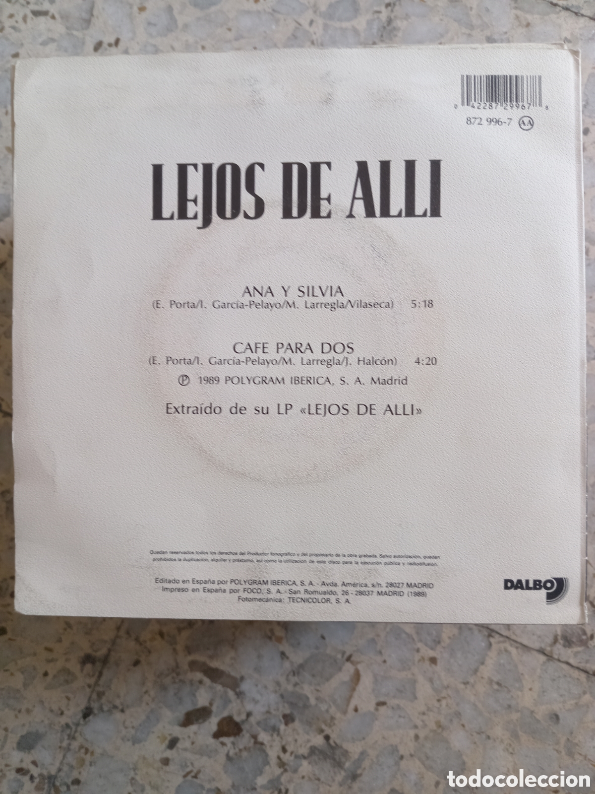 Discos de vinilo: SGL LEJOS DE ALLI ANA Y SILVIA 1989 - Foto 2