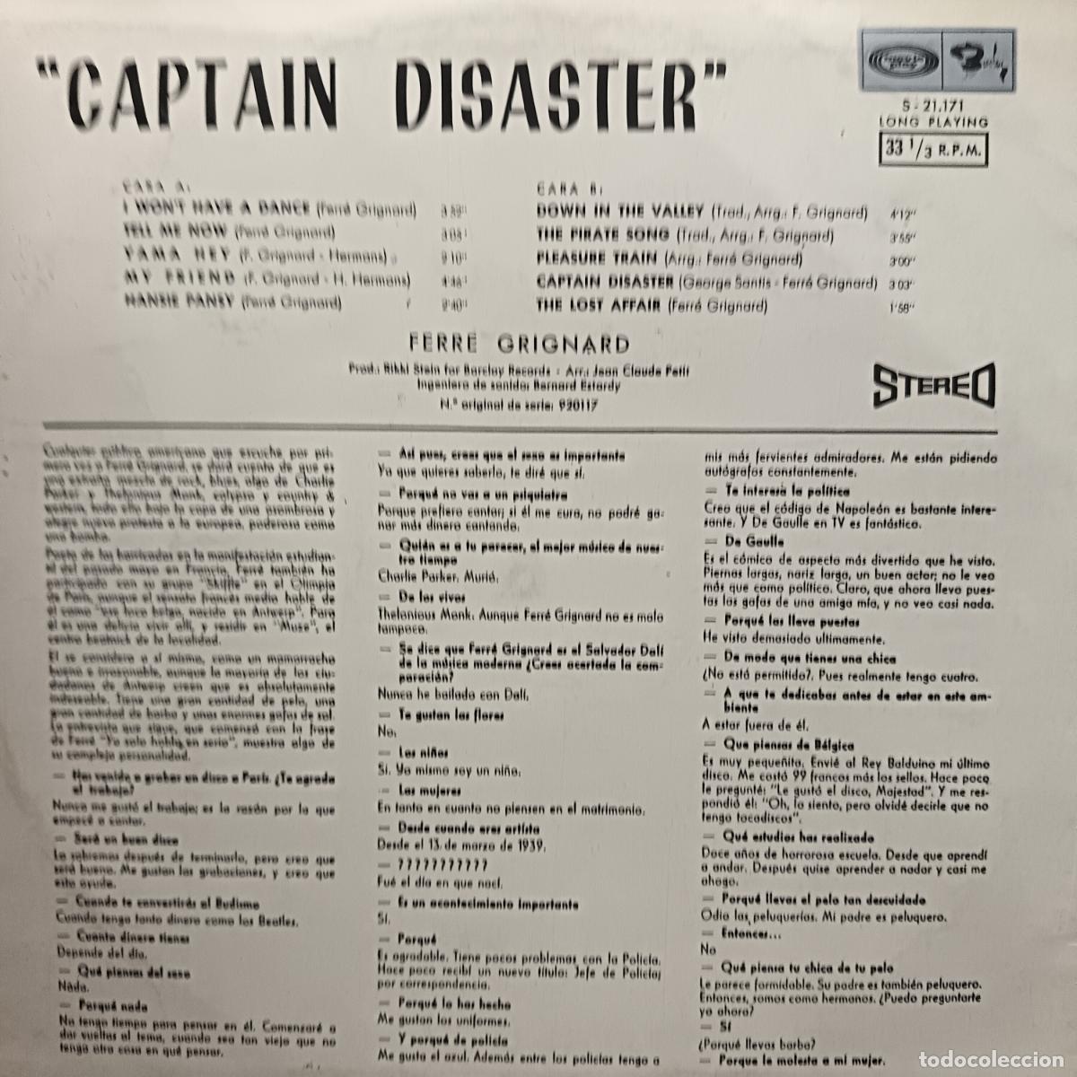 Discos de vinilo: Ferre Grignard, Captain Disaster. LP 1970 - Foto 2
