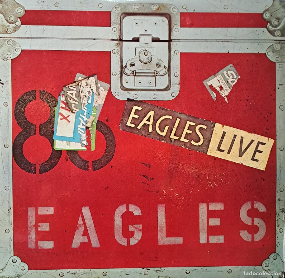 Discos de vinilo: LPs EAGLES LIVE. HOTEL CALIFORNIA, THE LONG RUN, DESPERADO..... DOS DISCOS. LP-GEXT-878
