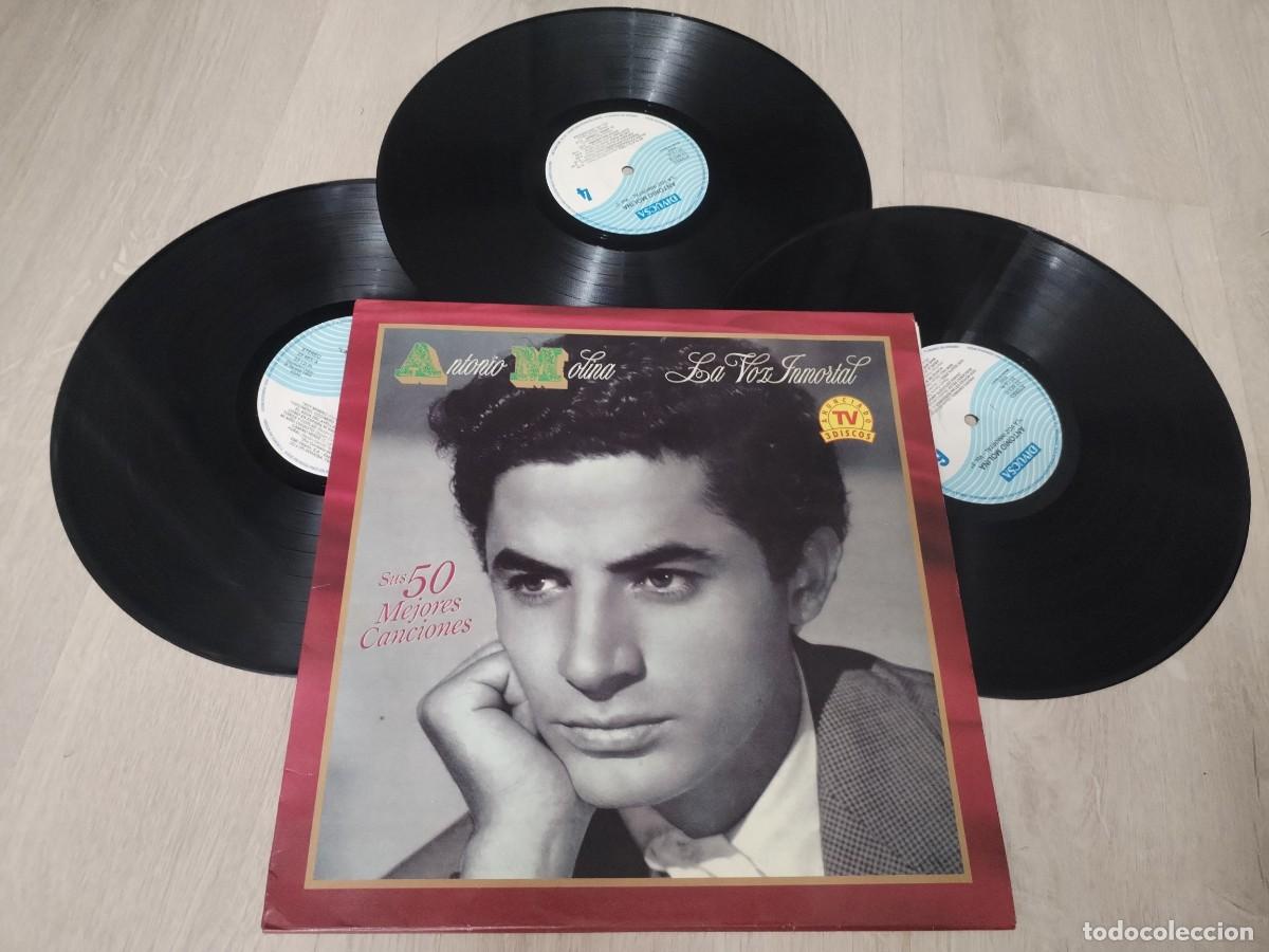 Discos de vinilo: ANTONIO MOLINA - LA VOZ INMORTAL ..3 LP&acute;S SUS 50 MEJORES CANCIONES 1992 -DIVUCSA - BUEN ESTADO