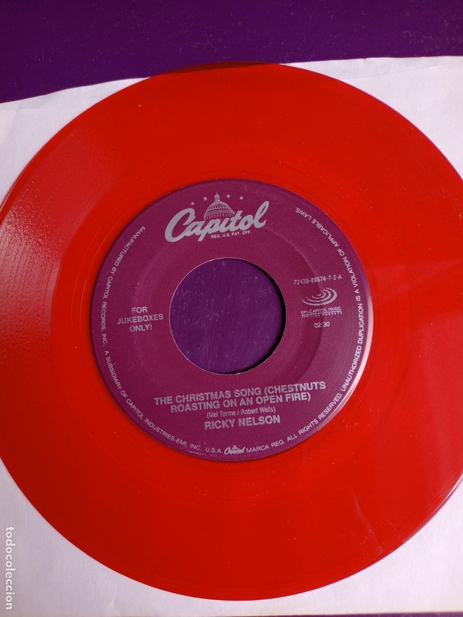 Discos de vinilo: Ricky Nelson &lrm;&ndash; The Christmas Song / Jingle Bells - Sg CAPITOL 2000 - NAVIDAD POP - VINILO ROJO