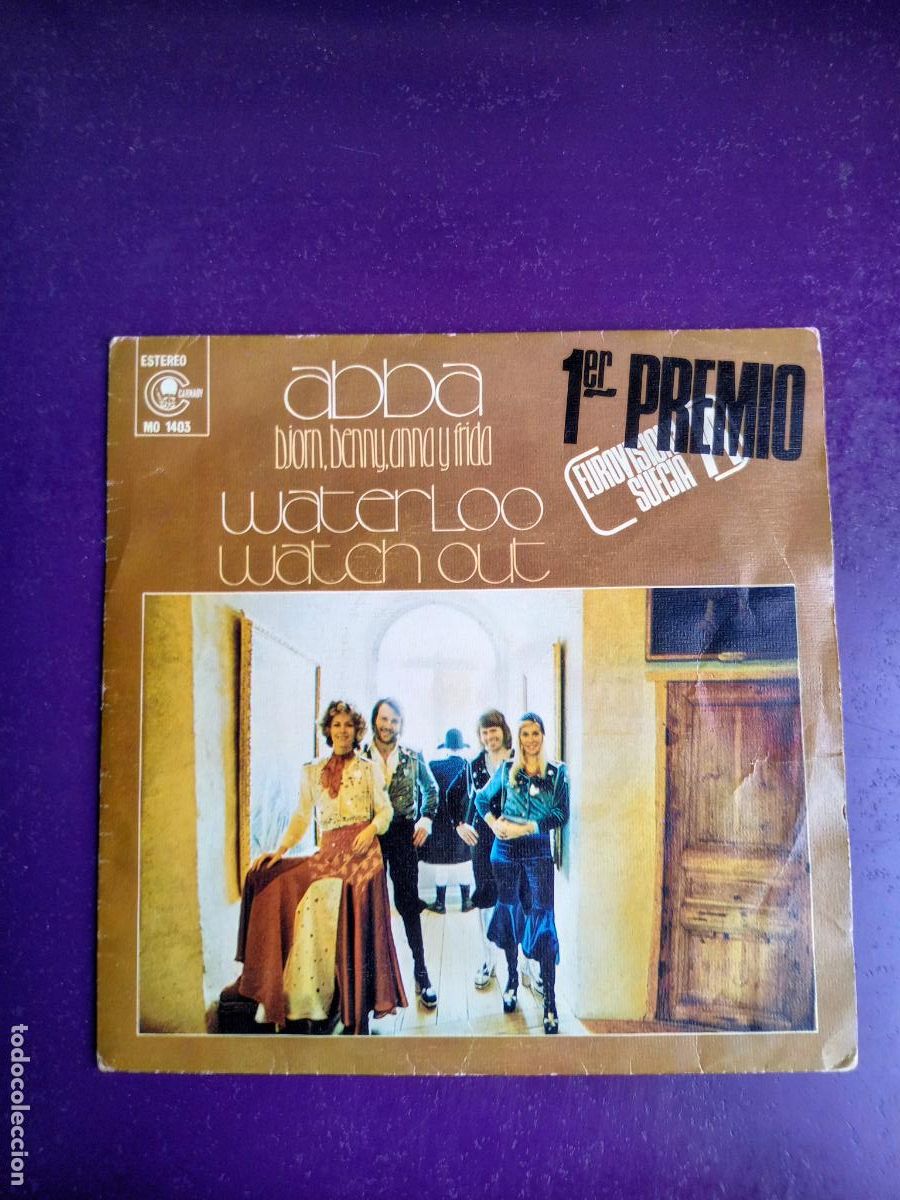 Discos de vinilo: ABBA - BJORN, BENNY, ANNA & FRIDA &lrm;&ndash; WATERLOO / WATCH OUT - SG CARNABY 1974 - EUROVISION - POCO USO