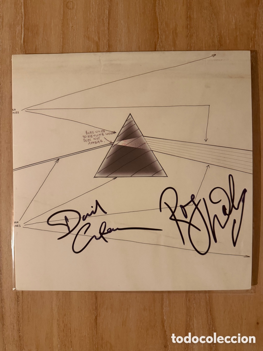 Discos de vinilo: Pink Floid - The Dark Side of the Moon Wembley 1974 LP con firmas atribuidas a Gilmour y Waters