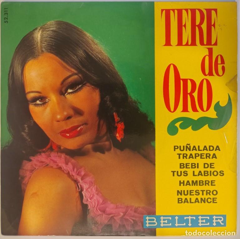 Discos de vinilo: Tere de Oro. Pu&ntilde;alada trapera/ Beb&iacute; de tus labios/ Hambre/ Nuestro balance. Belter, Spain 1969 ep