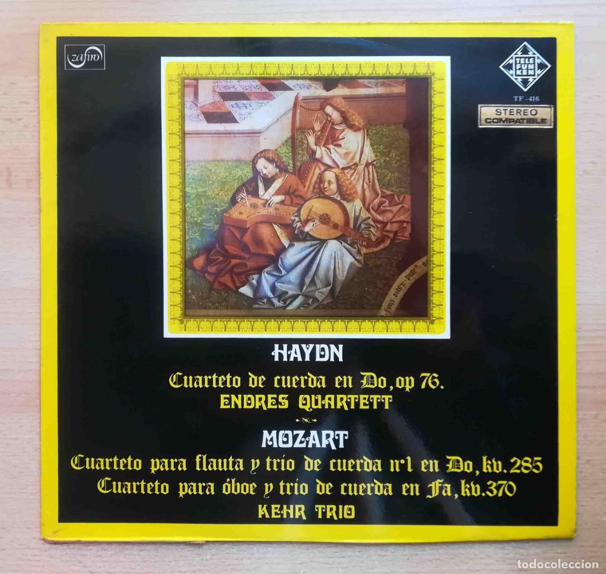 Discos de vinilo: Haydn Cuarteto de cuerda en Do, Op 76. Mozart Cuarteto para flauta y tr&iacute;o de cuerda N&ordm; 1 en Do.