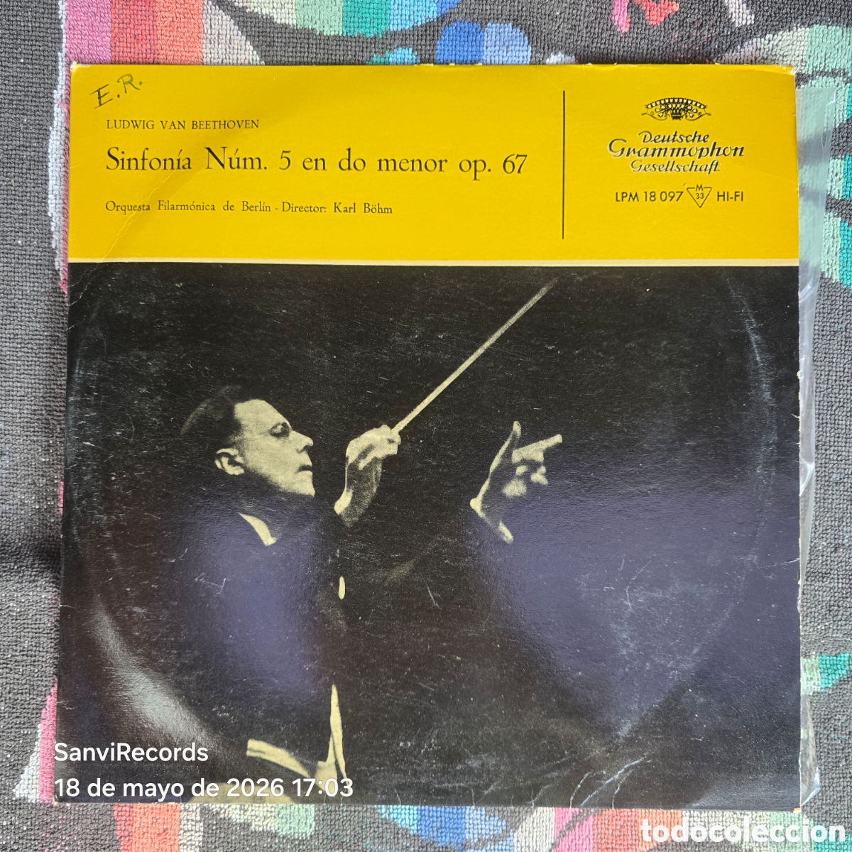 Discos de vinilo: [LP] BEETHOVEN, ORQUESTA FILARM&Oacute;NICA DE BERL&Iacute;N, KARL B&Ouml;HM: SINFON&Iacute;A NUM. 5 EN DO MENOR OP. 67 (1956)