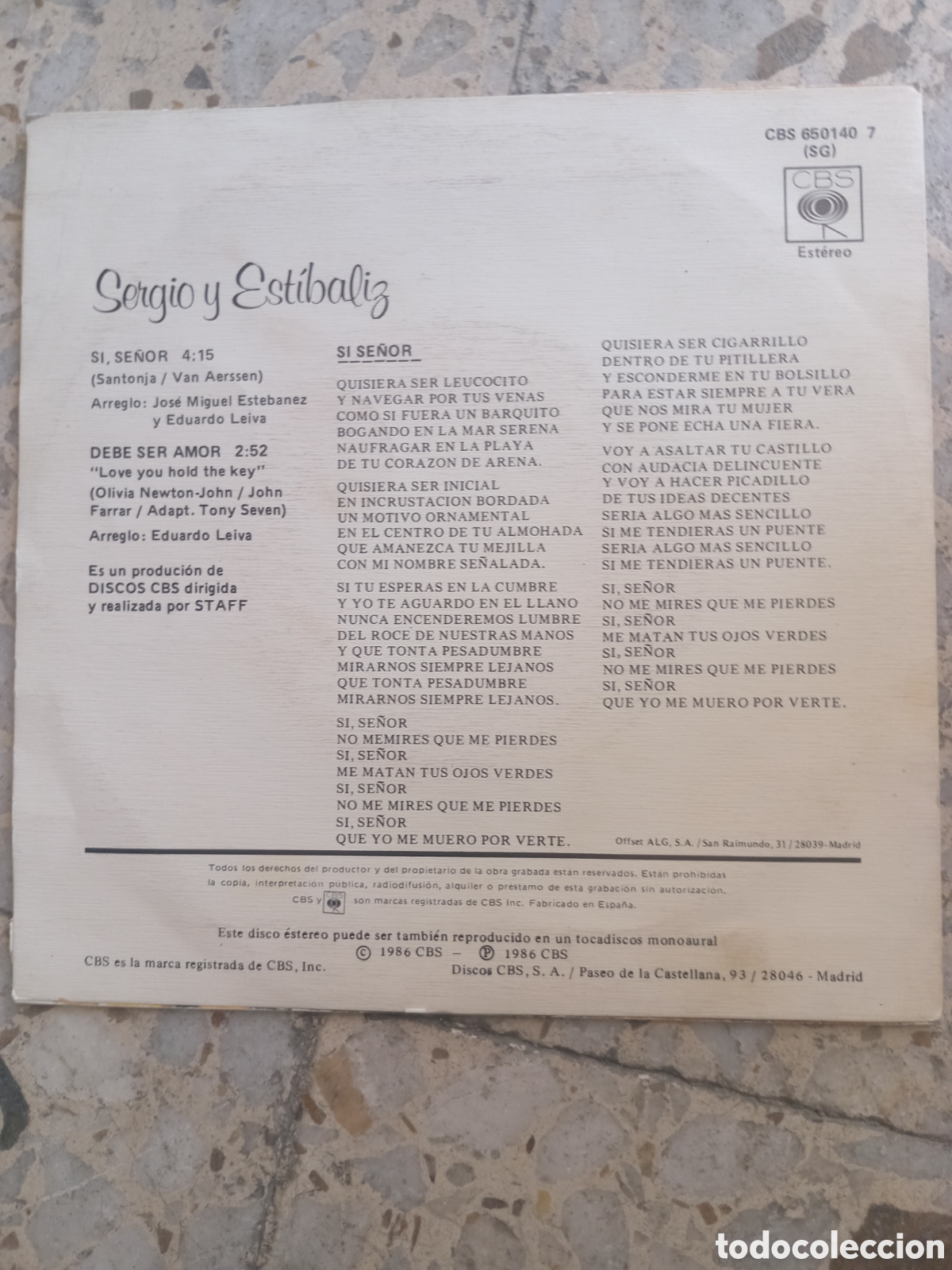 Discos de vinilo: SGL SERGIO Y ESTIBALIZ SI SE&Ntilde;OR 1986 - Foto 2